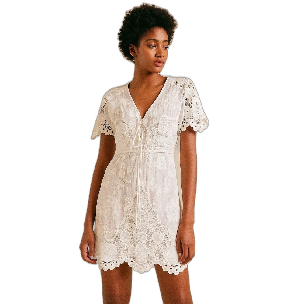 Anthropologie WHITE lace dress Size XS crochet beach coastal fairy